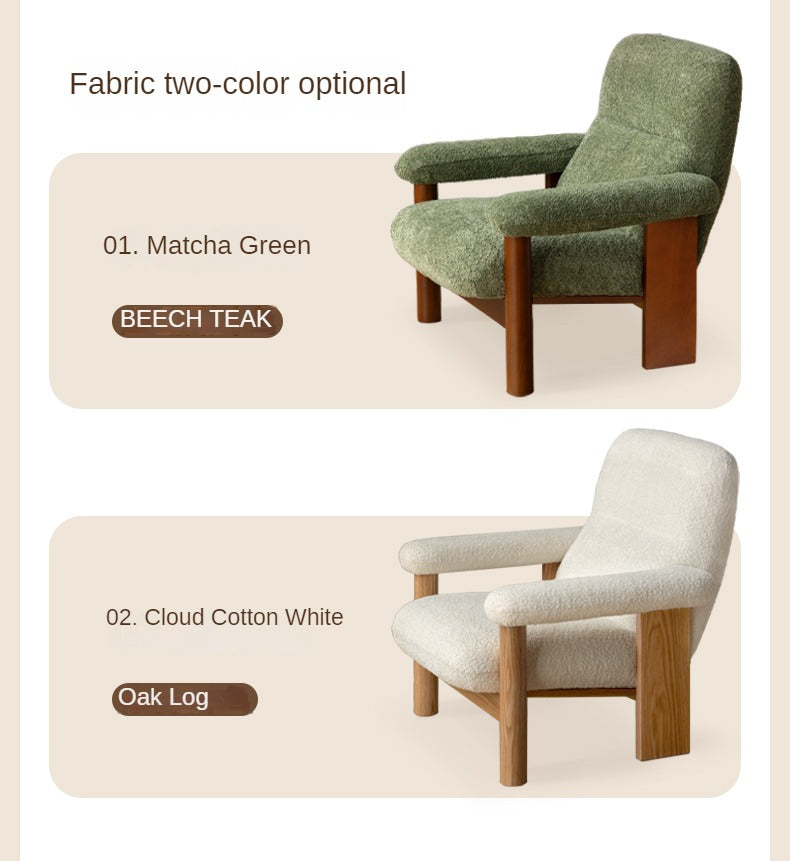 Beech Solid Wood Fabric Single Armchair Retro.