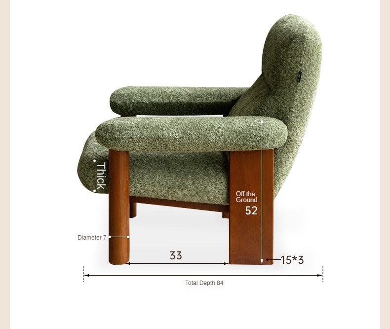 Beech Solid Wood Fabric Single Armchair Retro.