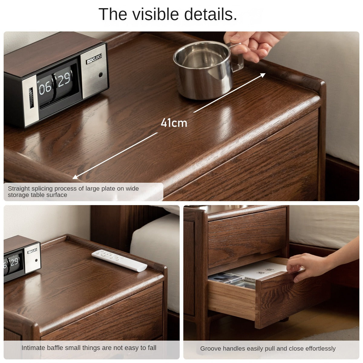 Oak Solid Wood, Solid Rubberwood Nordic Style Nightstand