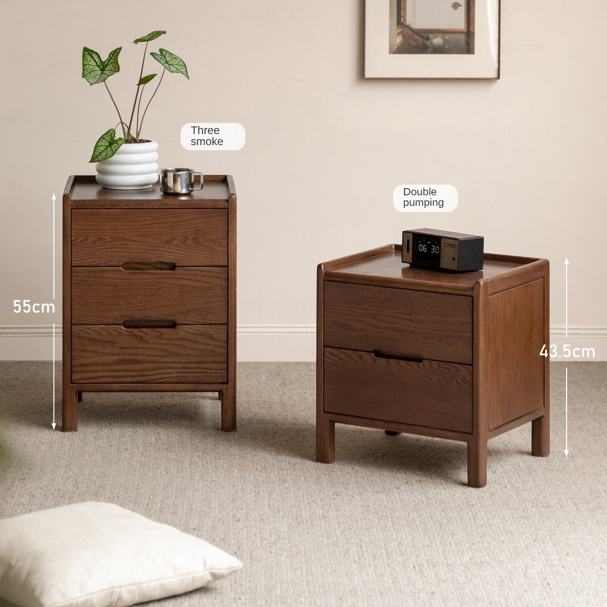 Oak Solid Wood, Solid Rubberwood Nordic Style Nightstand