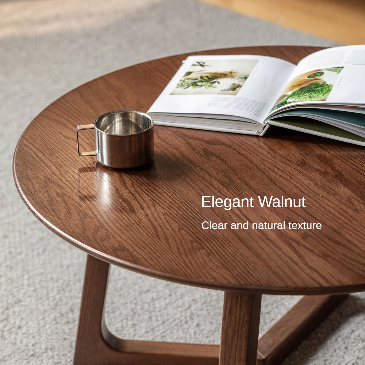 Oak Solid Wood Round Modern Coffee Table