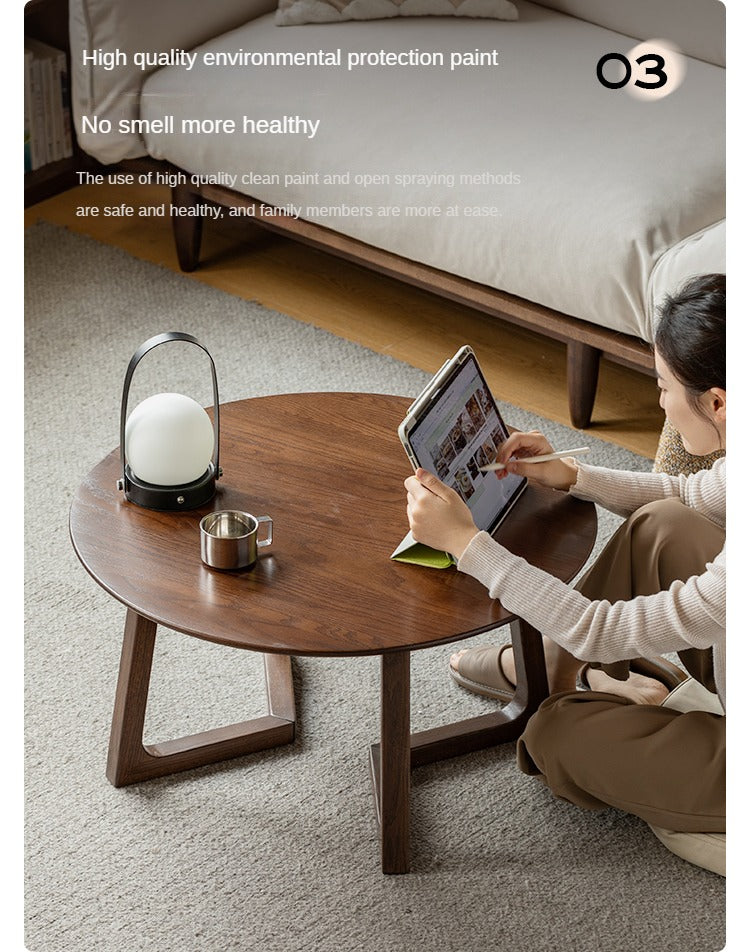 Oak Solid Wood Round Modern Coffee Table