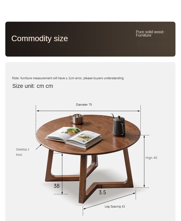 Oak Solid Wood Round Modern Coffee Table