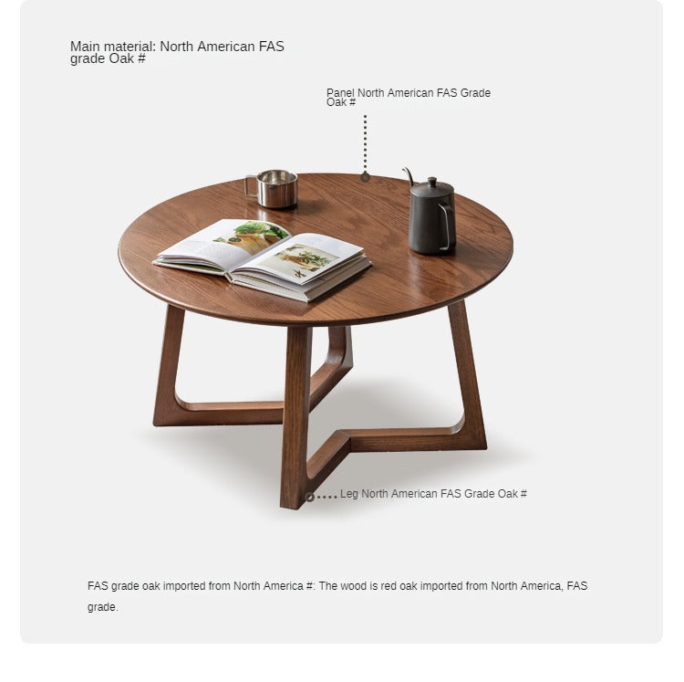Oak Solid Wood Round Modern Coffee Table