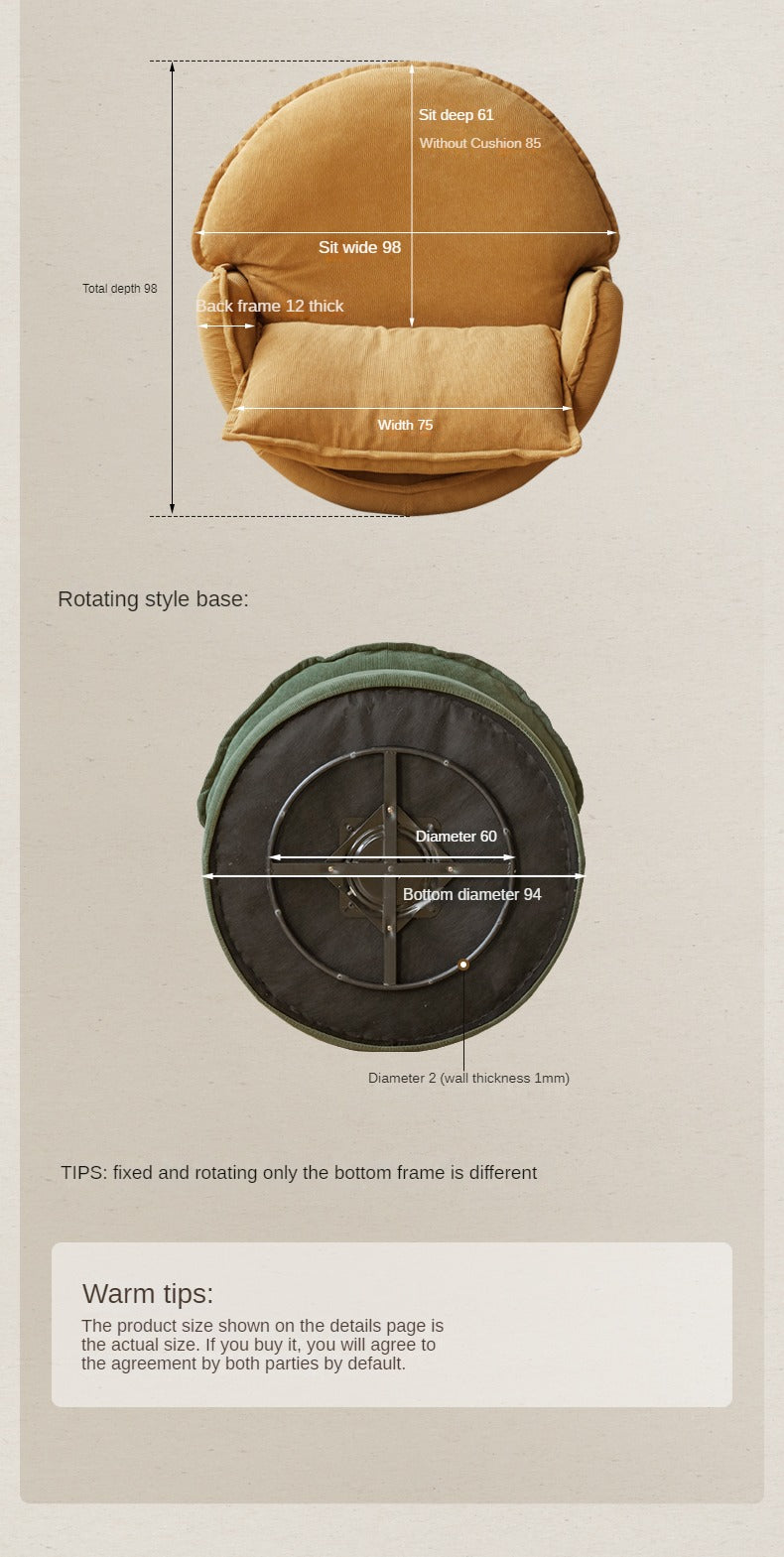 Fabric Round Rotatable Single Chair