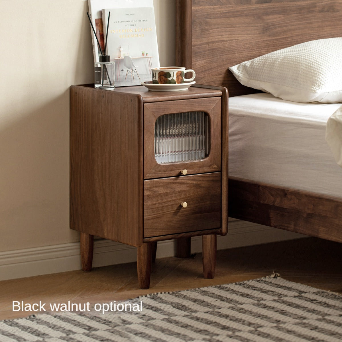 Oak, Beech Solid Wood Nightstand With Light