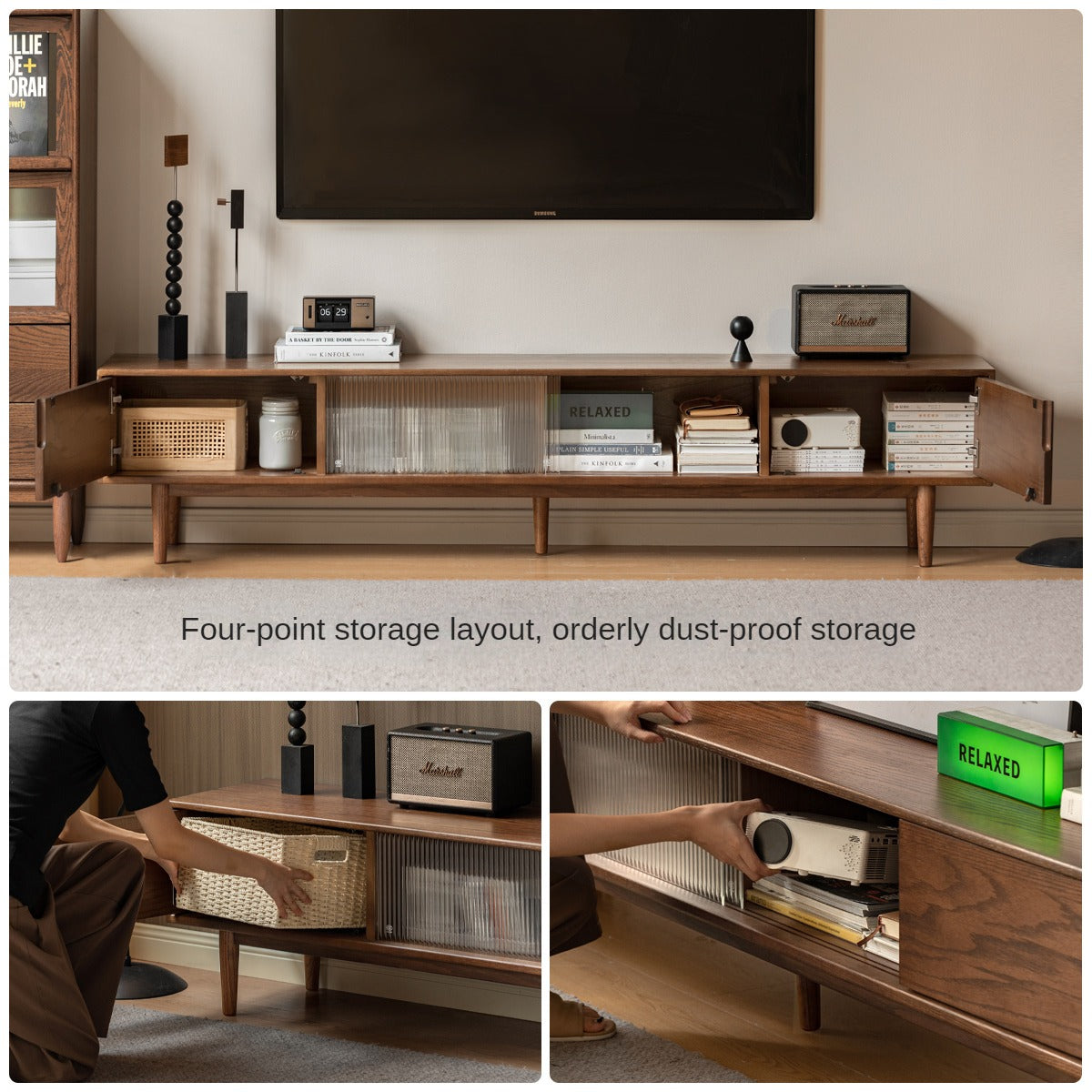 Oak Solid Wood Modern Simple Floor TV Cabinet.