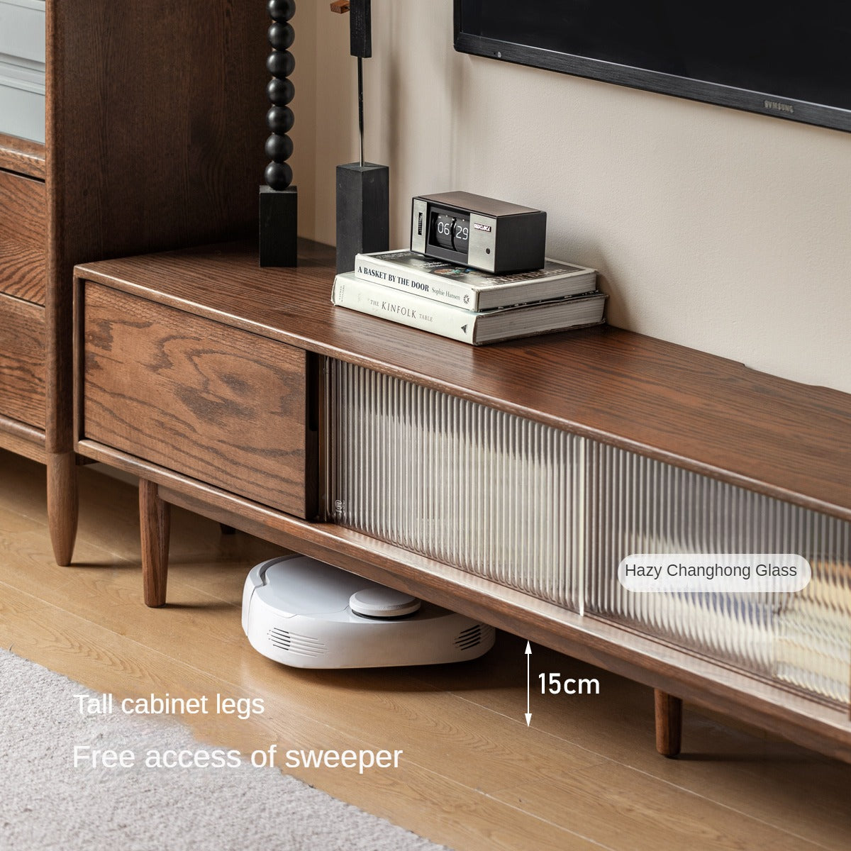 Oak Solid Wood Modern Simple Floor TV Cabinet.