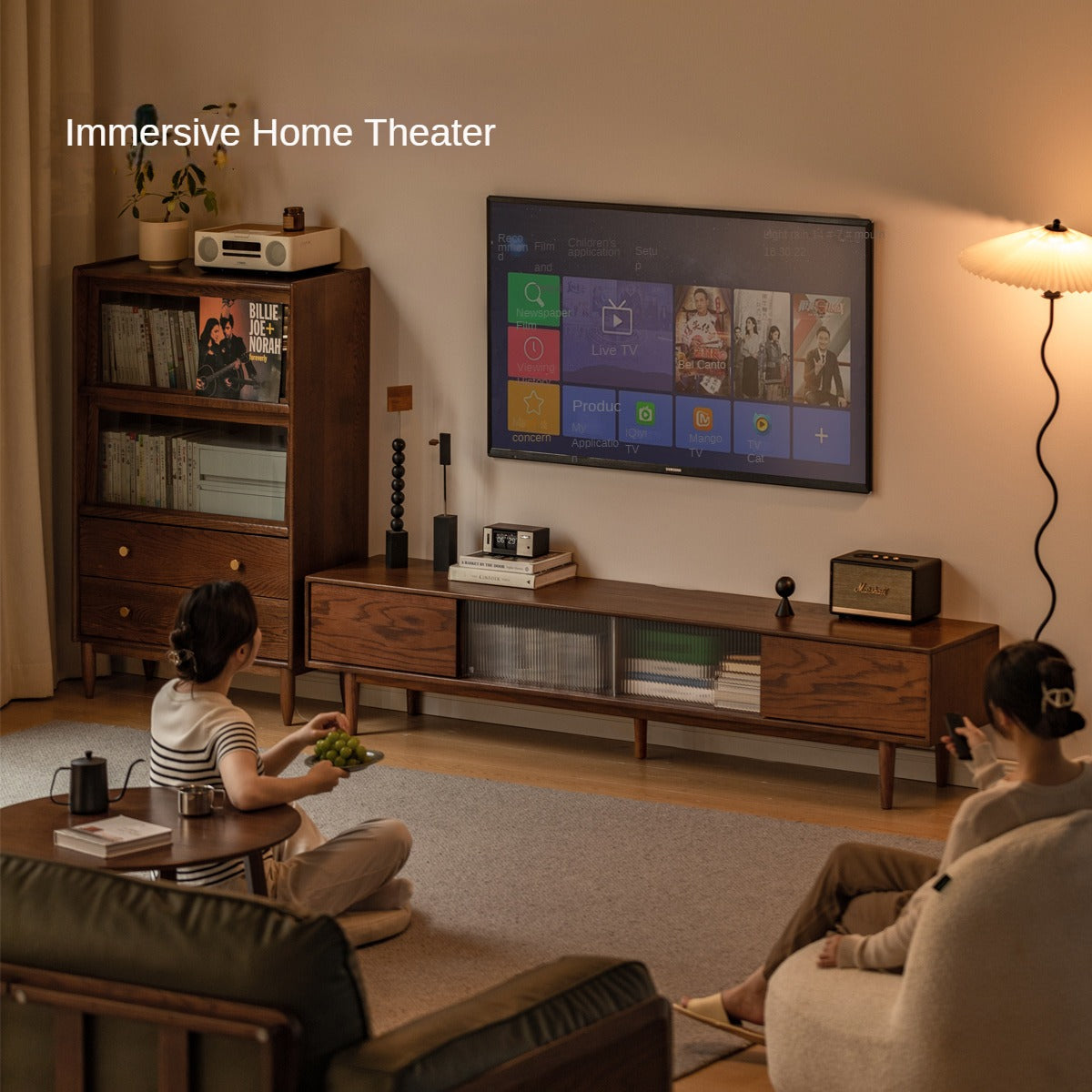 Oak Solid Wood Modern Simple Floor TV Cabinet.