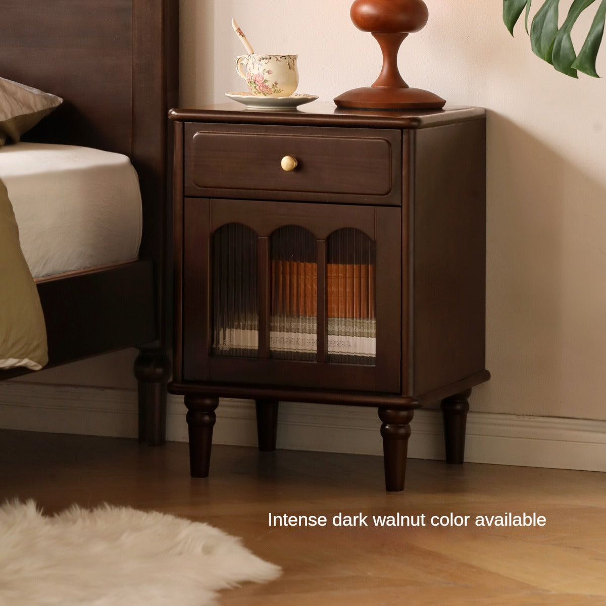 Solid RubberWood French Retro Style Black Nightstand