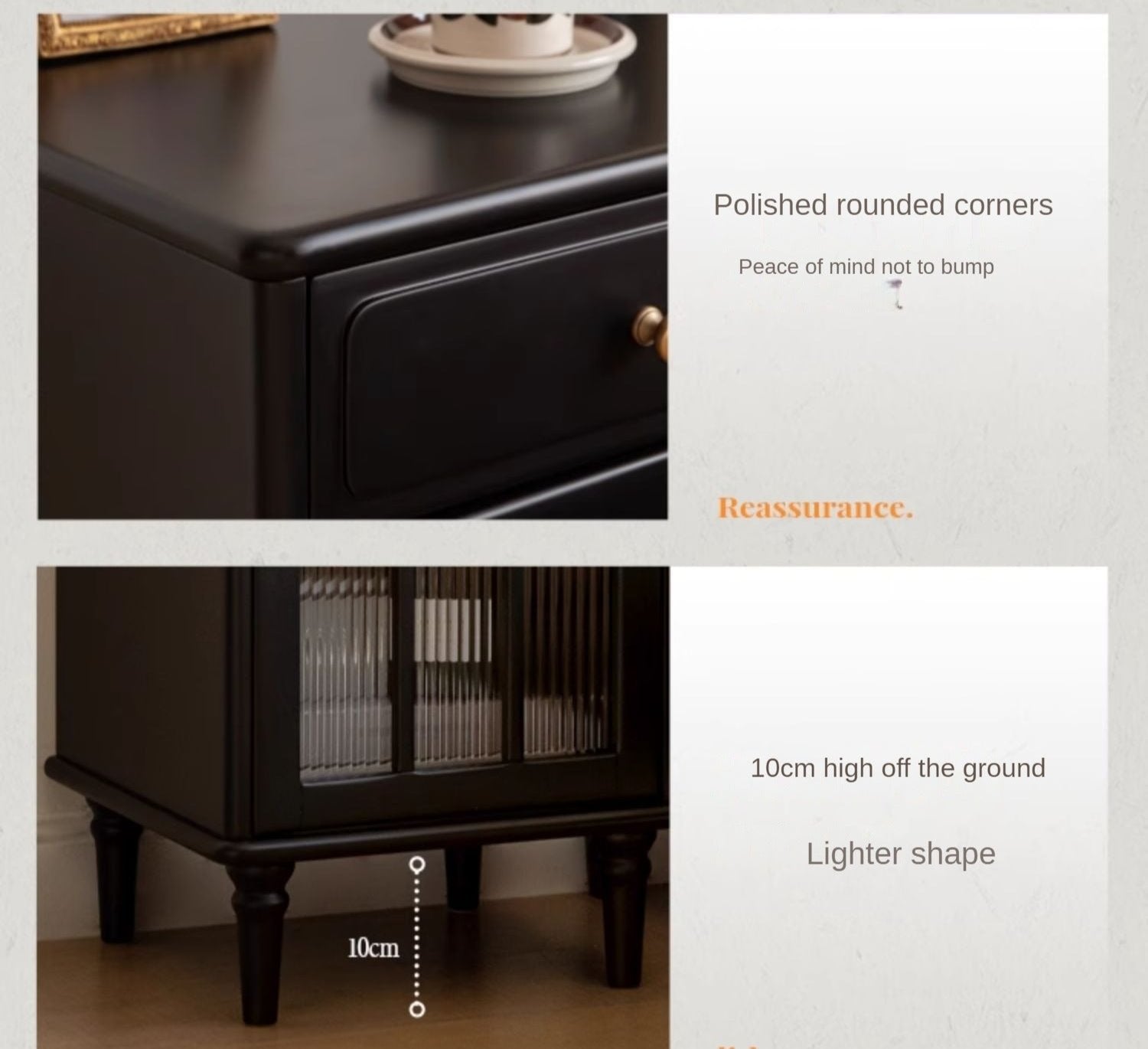Solid RubberWood French Retro Style Black Nightstand
