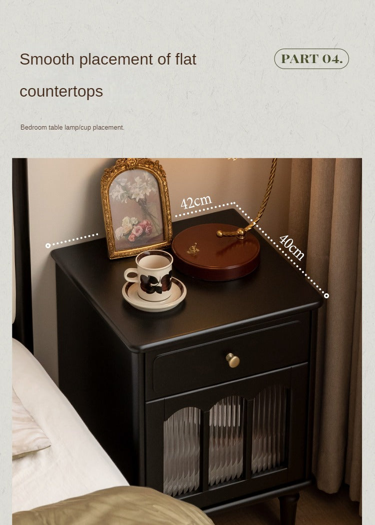 Solid RubberWood French Retro Style Black Nightstand