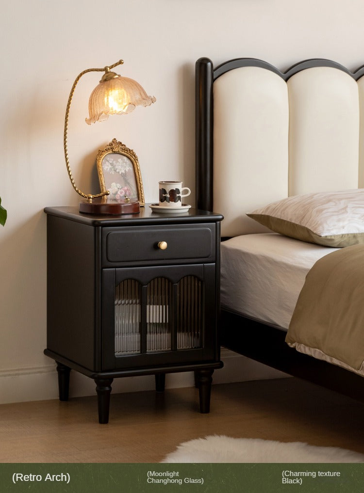 Solid RubberWood French Retro Style Black Nightstand