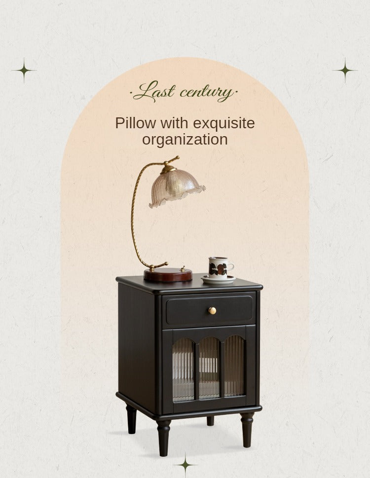 Solid RubberWood French Retro Style Black Nightstand