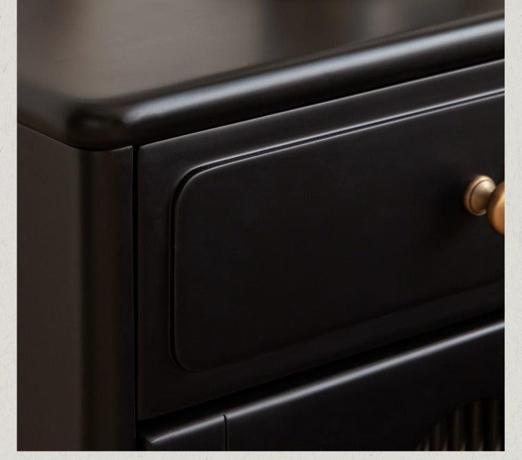 Solid RubberWood French Retro Style Black Nightstand