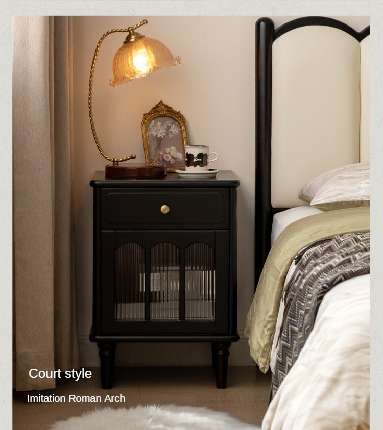 Solid RubberWood French Retro Style Black Nightstand