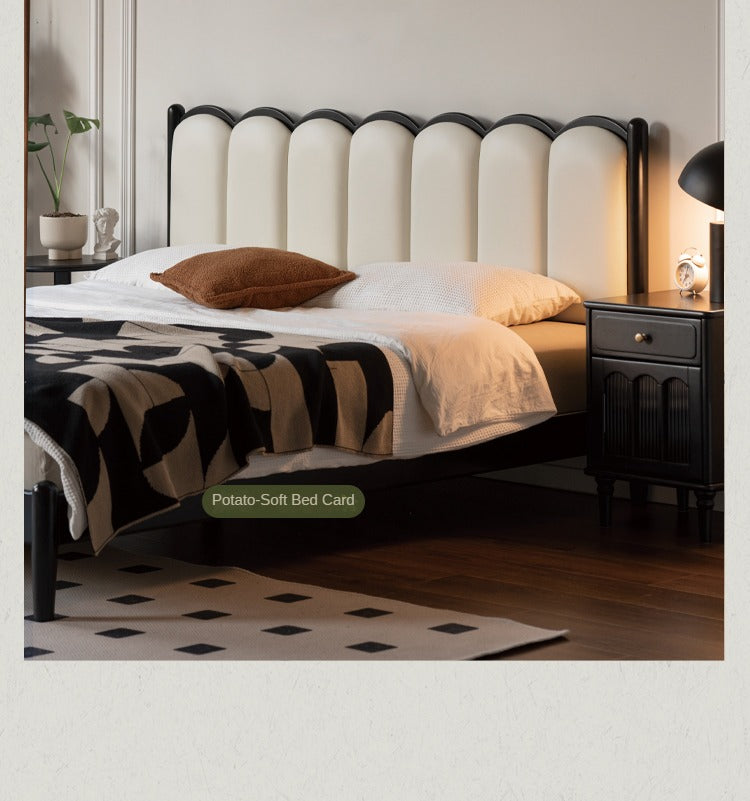 Solid RubberWood French Retro Style Black Nightstand