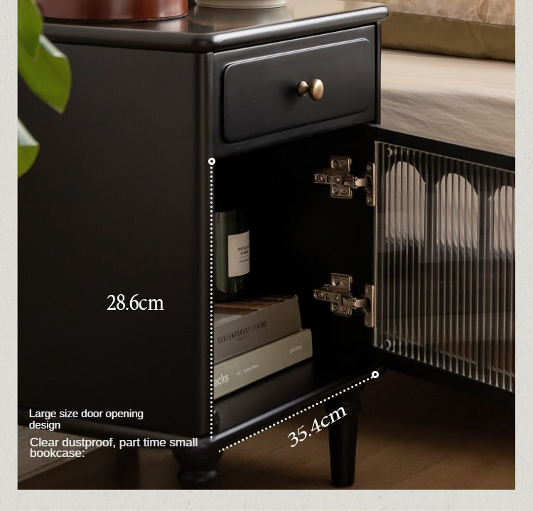 Solid RubberWood French Retro Style Black Nightstand