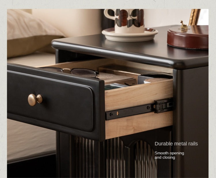 Solid RubberWood French Retro Style Black Nightstand