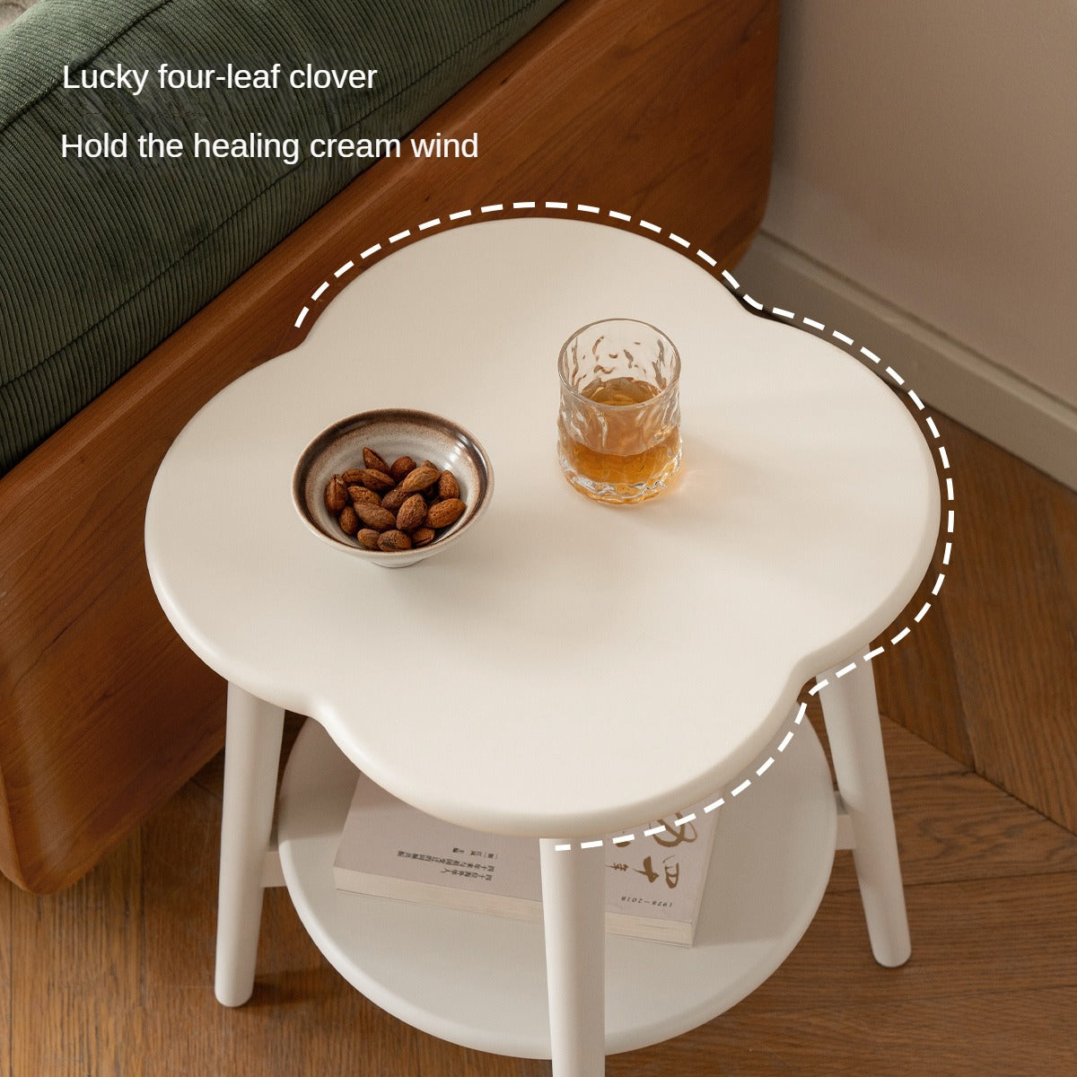 Poplar Solid Wood White Flower Side Table.