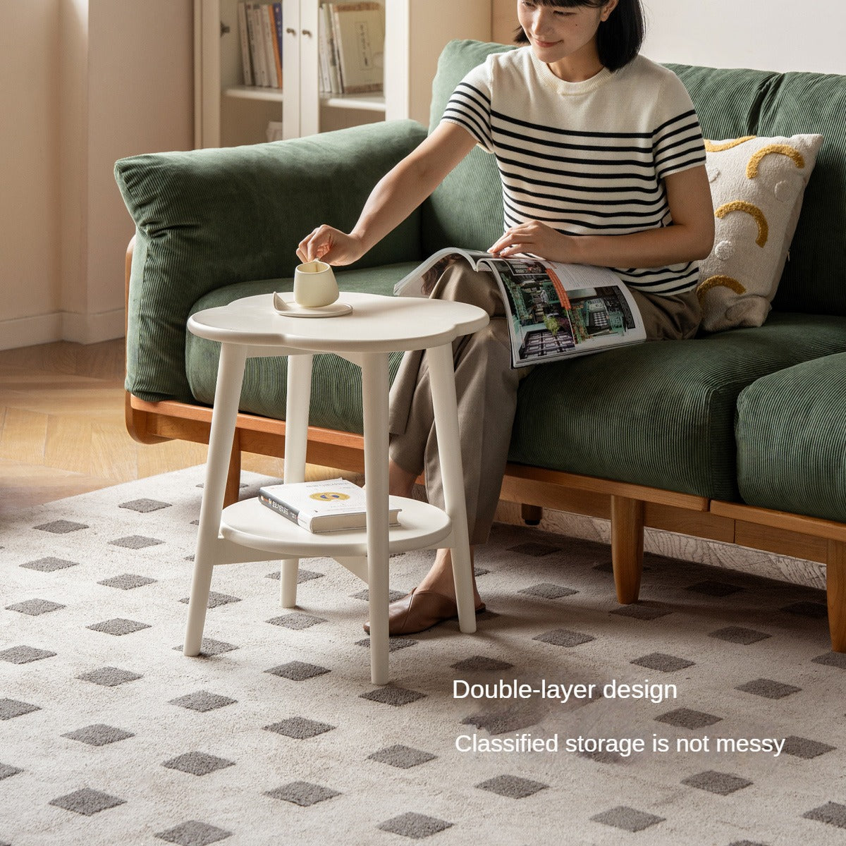 Poplar Solid Wood White Flower Side Table.