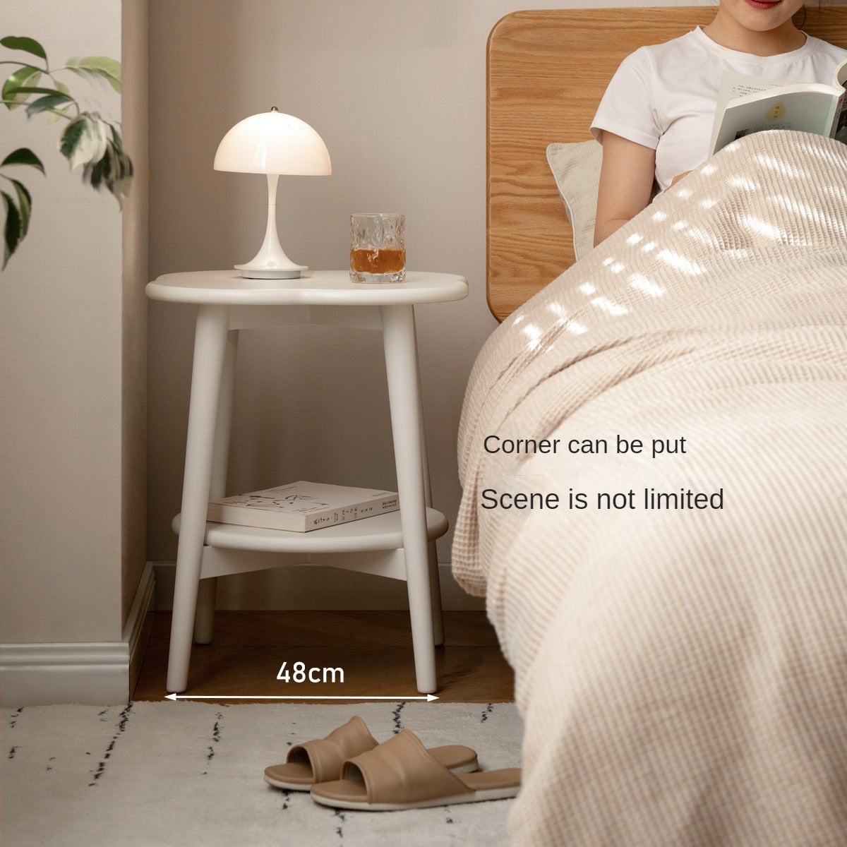 Poplar Solid Wood White Flower Side Table.