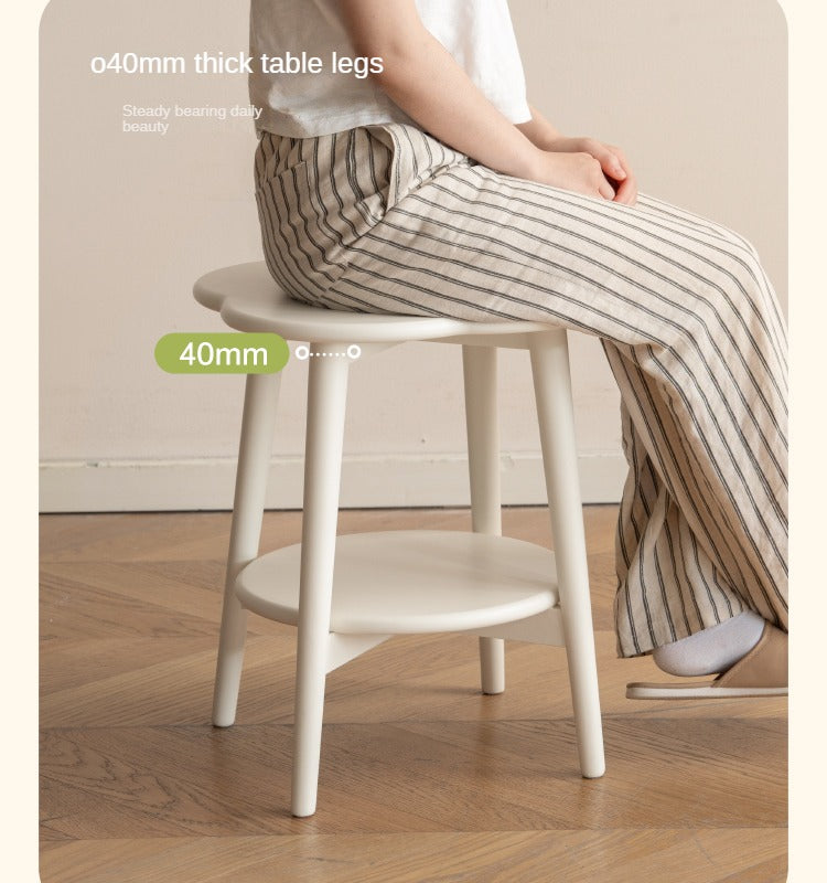 Poplar Solid Wood White Flower Side Table.