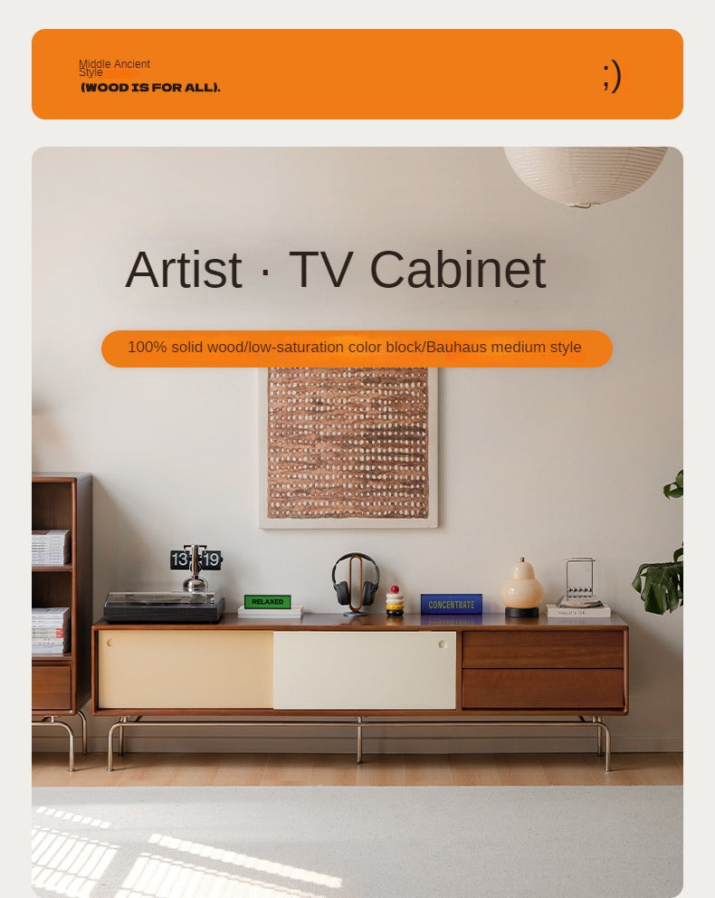 Poplar Solid Wood Large Capacity Floor TV Cabinet