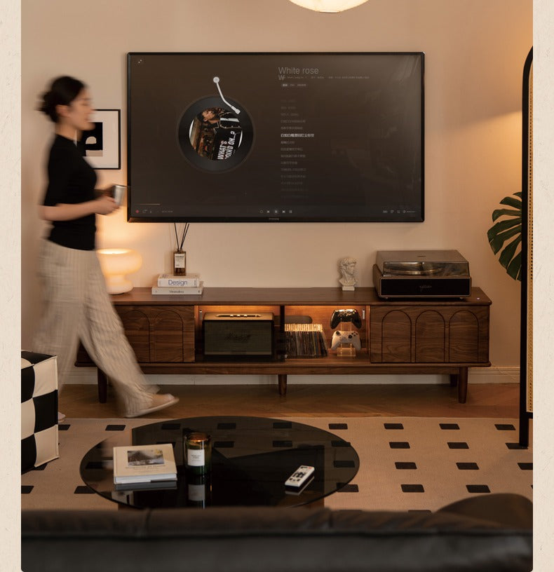 Black Walnut Solid Wood Retro Large Capacity TV Cabinet.