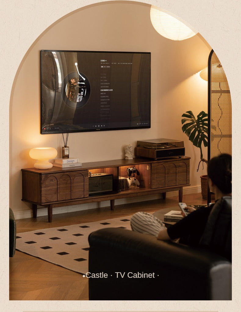 Black Walnut Solid Wood Retro Large Capacity TV Cabinet.