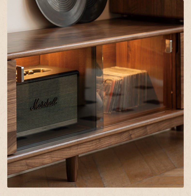 Black Walnut Solid Wood Retro Large Capacity TV Cabinet.