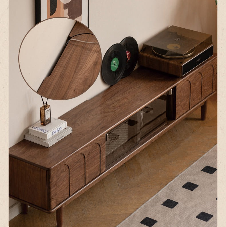 Black Walnut Solid Wood Retro Large Capacity TV Cabinet.