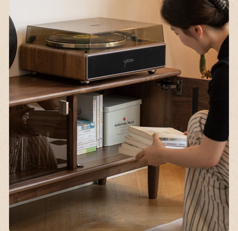 Black Walnut Solid Wood Retro Large Capacity TV Cabinet.