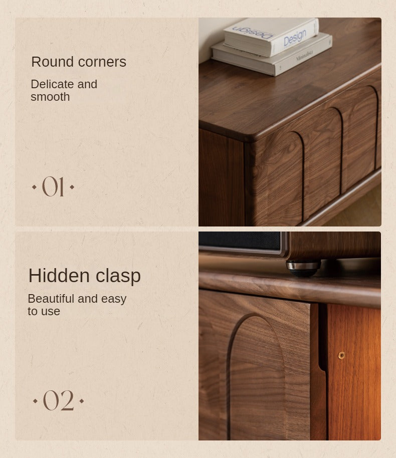 Black Walnut Solid Wood Retro Large Capacity TV Cabinet.