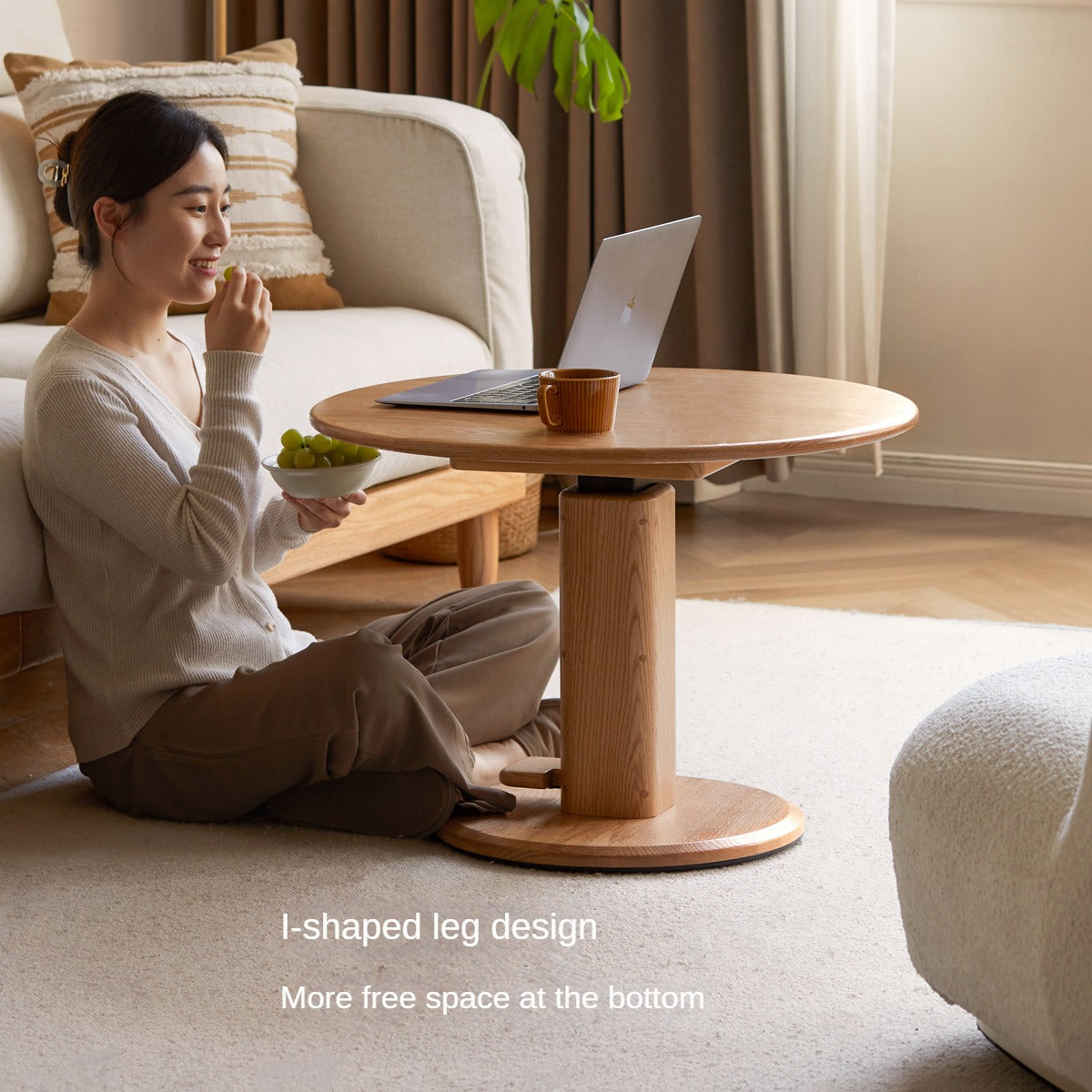 Oak Solid Wood Liftable Round Coffee Table