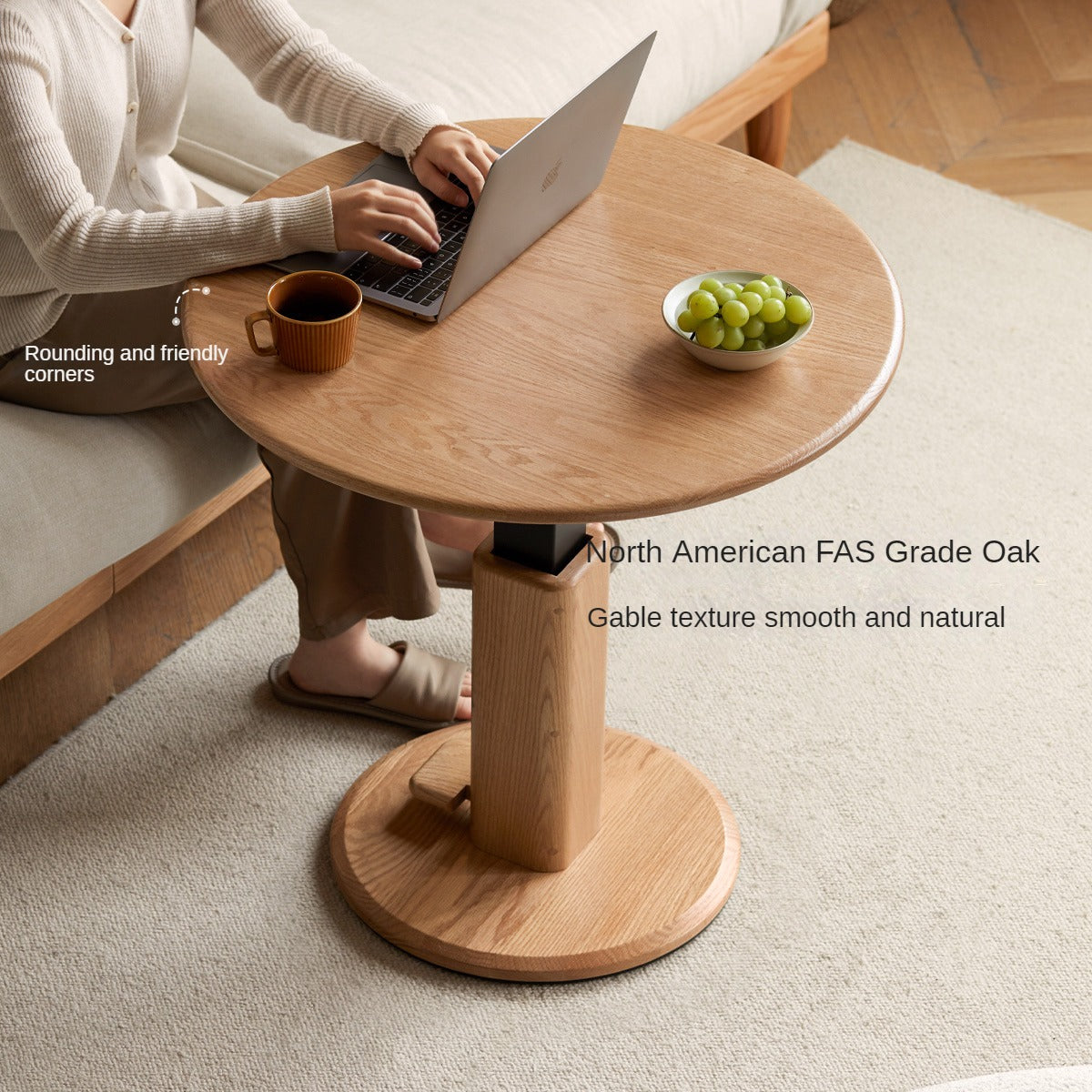 Oak Solid Wood Liftable Round Coffee Table