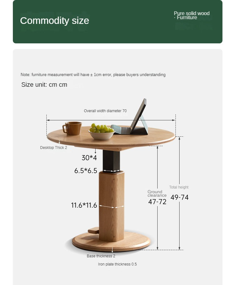 Oak Solid Wood Liftable Round Coffee Table