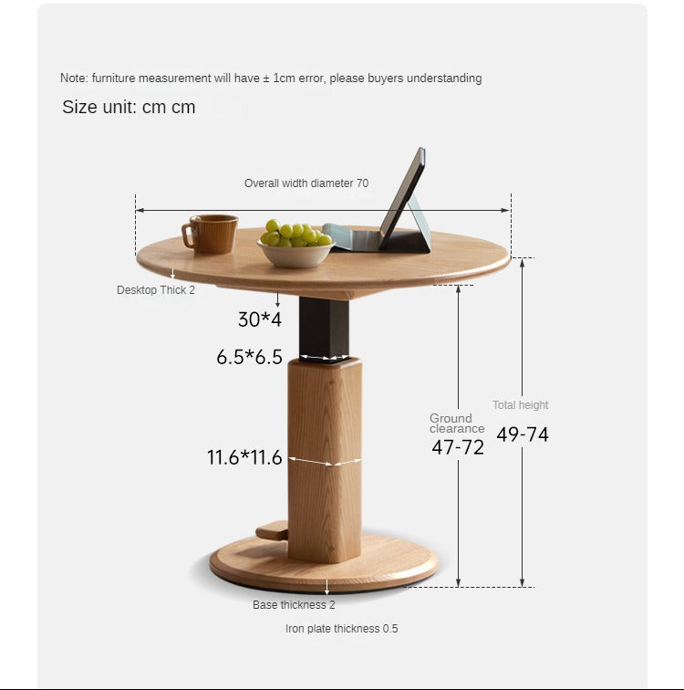 Oak Solid Wood Liftable Round Coffee Table