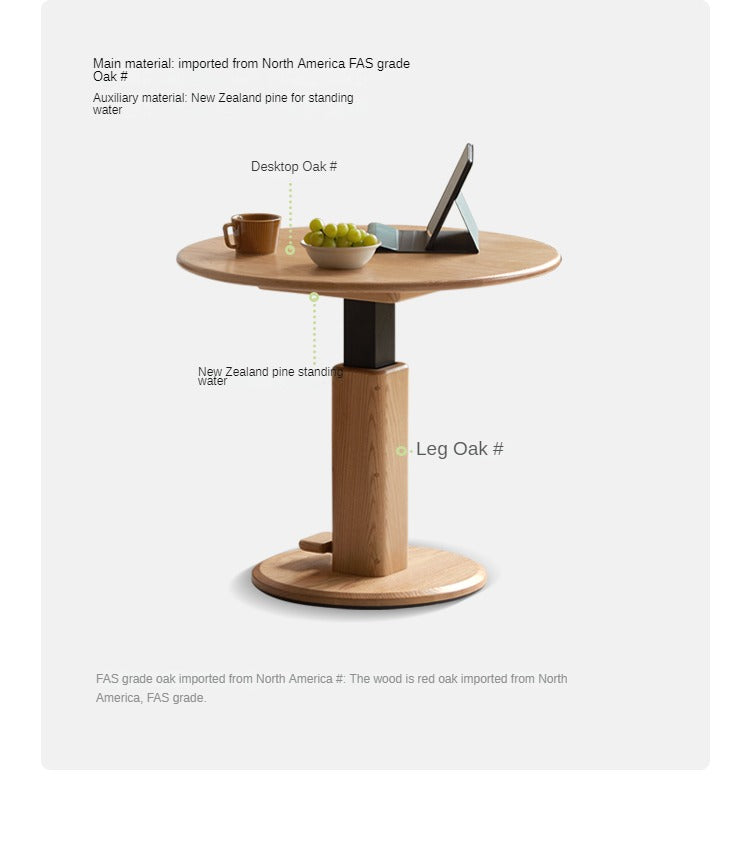 Oak Solid Wood Liftable Round Coffee Table