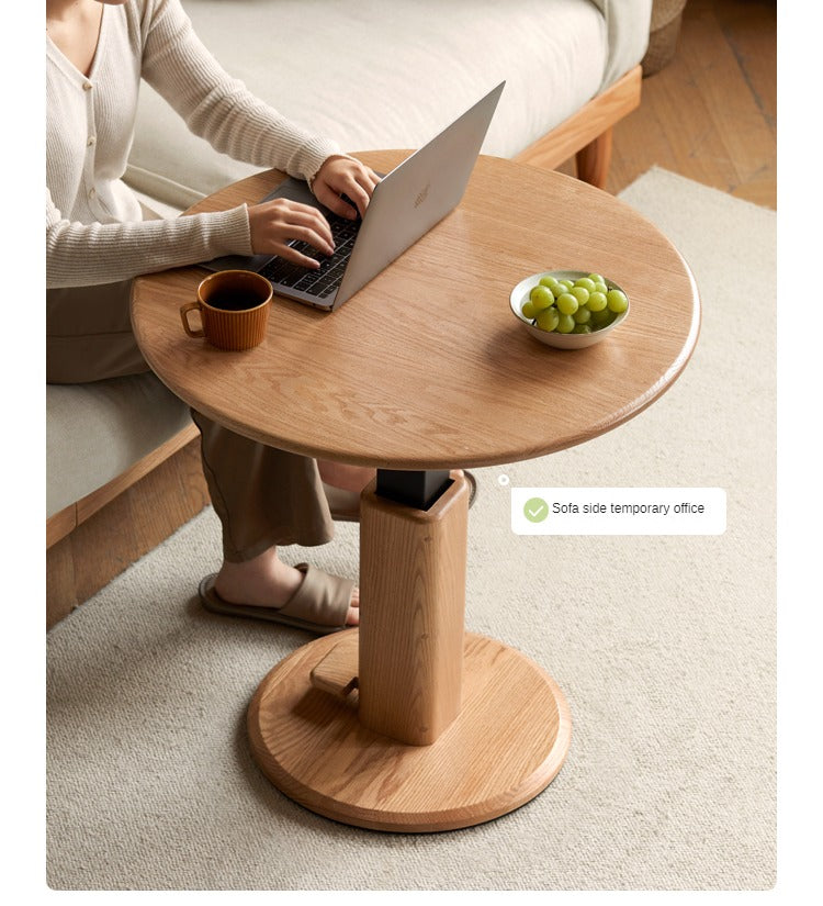 Oak Solid Wood Liftable Round Coffee Table