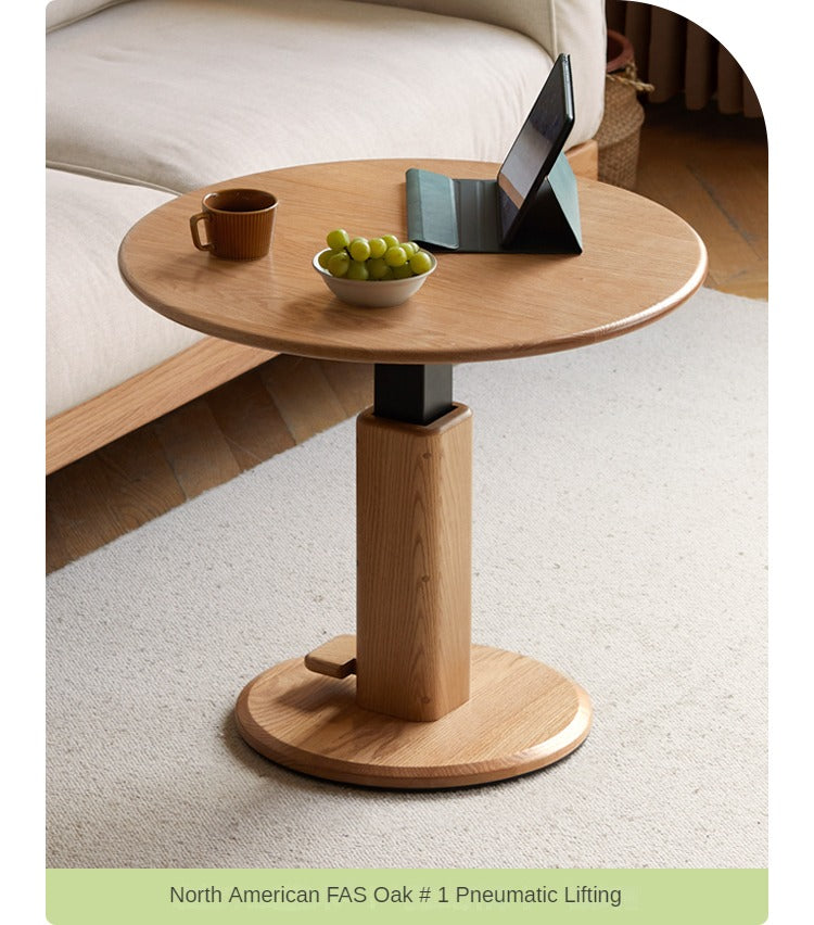 Oak Solid Wood Liftable Round Coffee Table