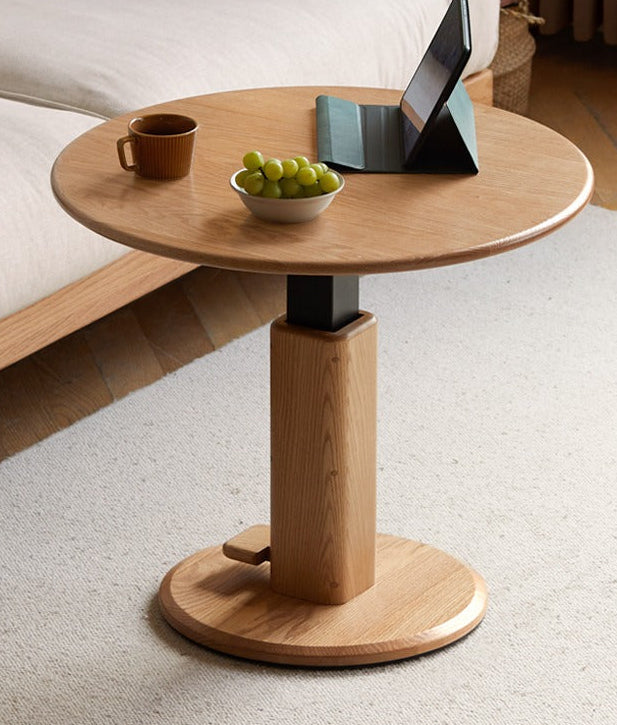 Oak Solid Wood Liftable Round Coffee Table