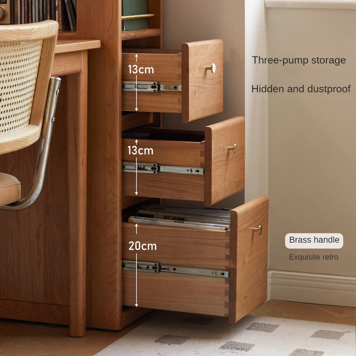 Cherry Solid Wood Bookcase With Drawer