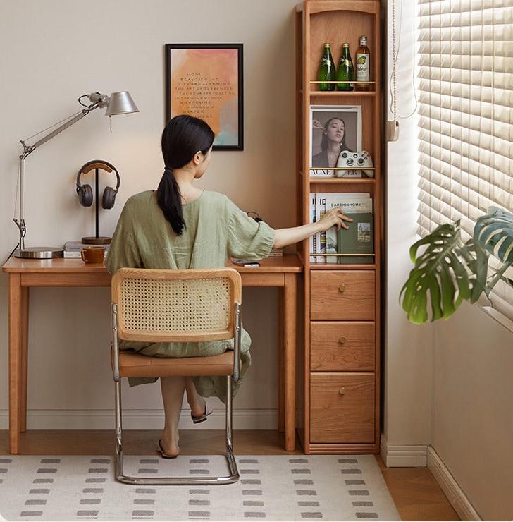 Cherry Solid Wood Bookcase With Drawer