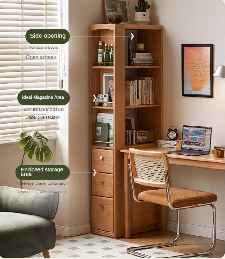 Cherry Solid Wood Bookcase With Drawer