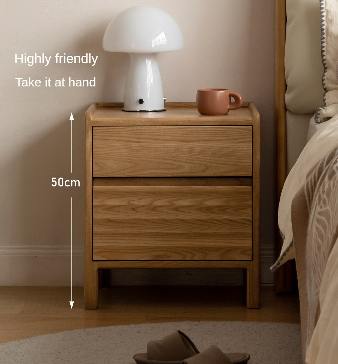 Ash Solid Wood Small Nightstand