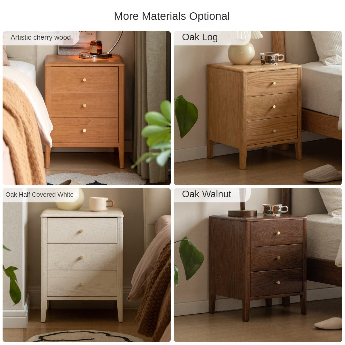 Black Walnut Solid Wood Nordic Style Nightstand.