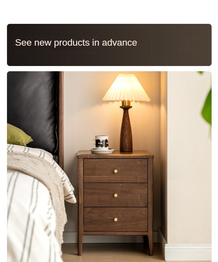 Black Walnut Solid Wood Nordic Style Nightstand.