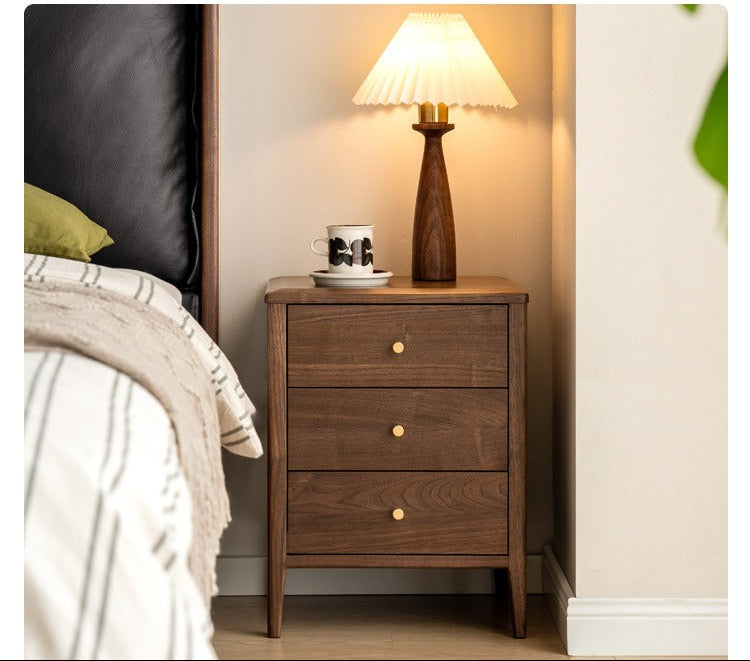Black Walnut Solid Wood Nordic Style Nightstand.