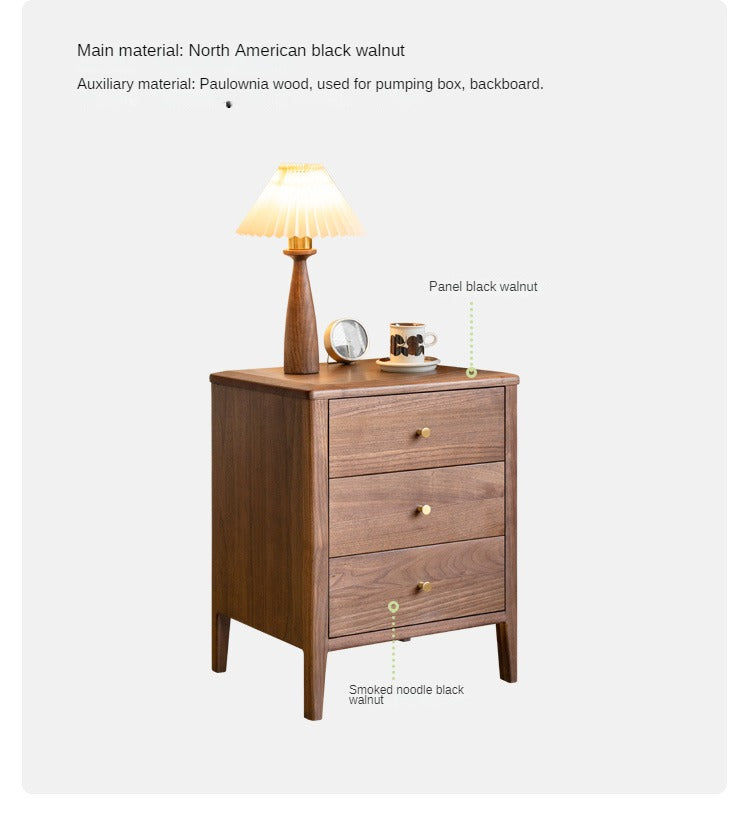 Black Walnut Solid Wood Nordic Style Nightstand.